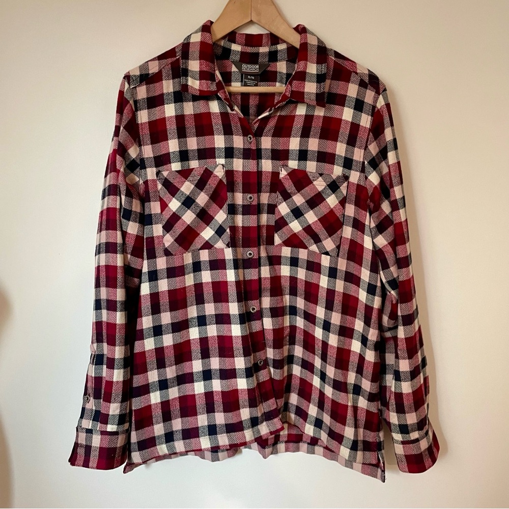 Outdoor Research Red Navy Cream Plaid Button-Down Shirt